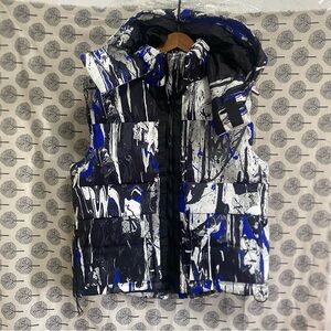 Amiri Splatter Down Gilet Royal Blue Stand Collar Down Vest